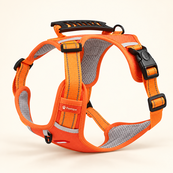 Pawtique FlexGuard reflective padded dog harness in orange