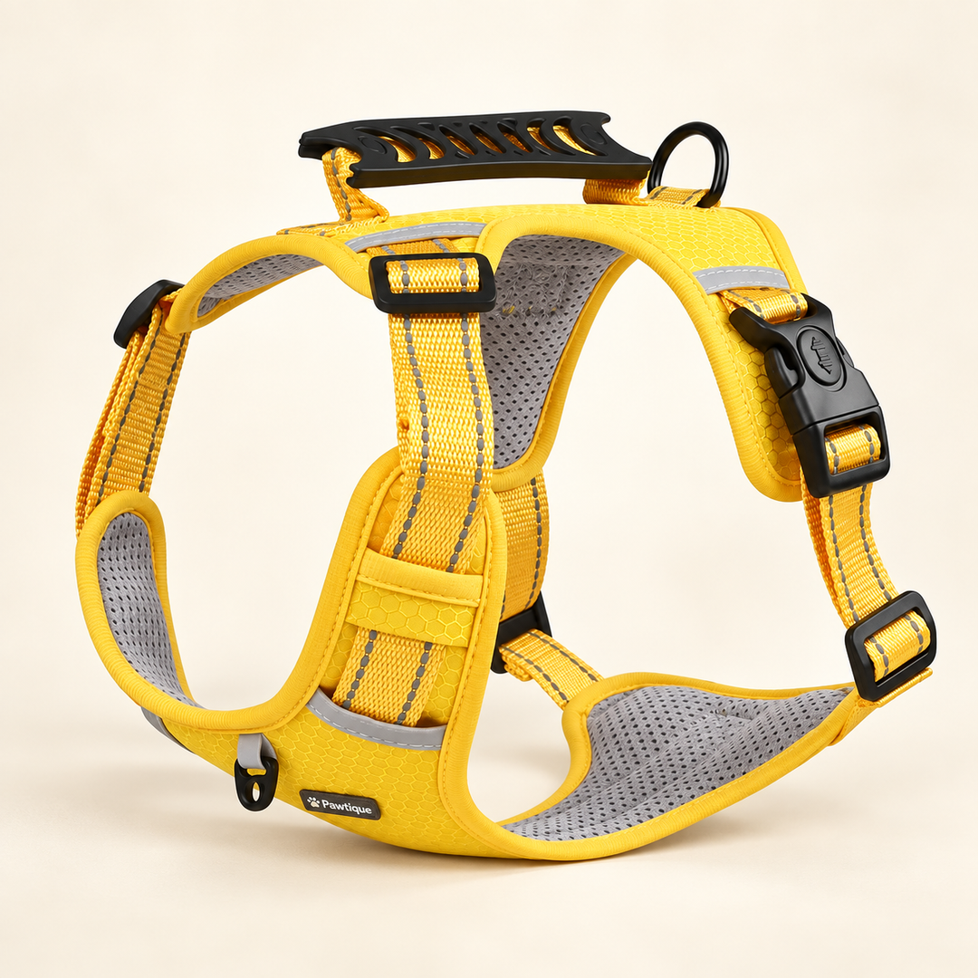 Pawtique FlexGuard reflective padded dog harness in yellow