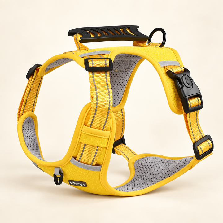 Pawtique FlexGuard reflective padded dog harness in yellow