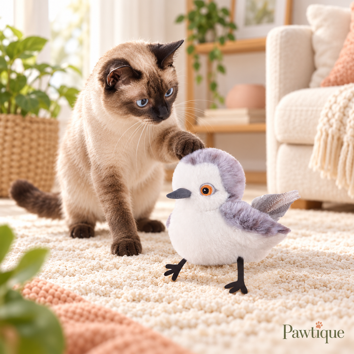 Cat playing with Pawtique flapping bird toy