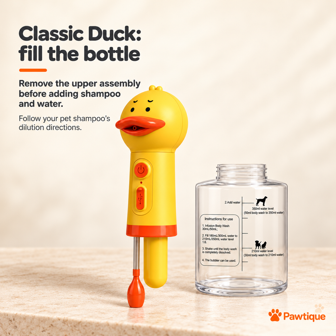 Classic Duck upper assembly removed beside its empty marked bottle for filling
