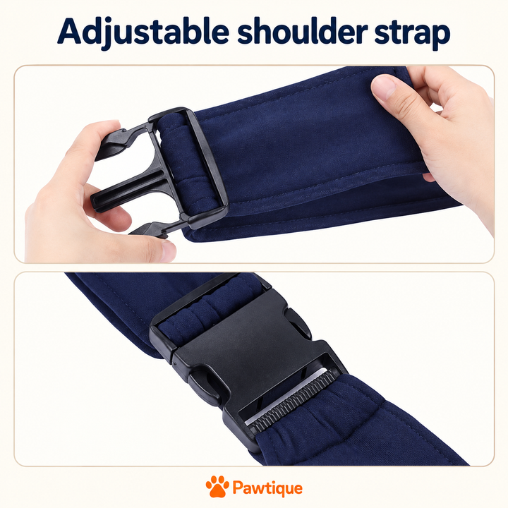 Pawtique foldable pet sling carrier, buckle detail