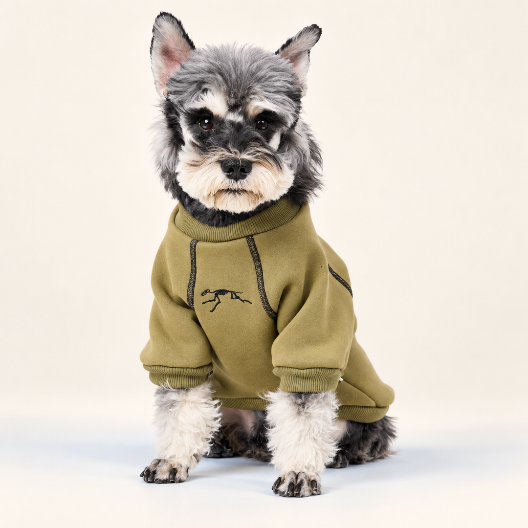 Pawtique FossilTrail fleece dog sweatshirt in olive green