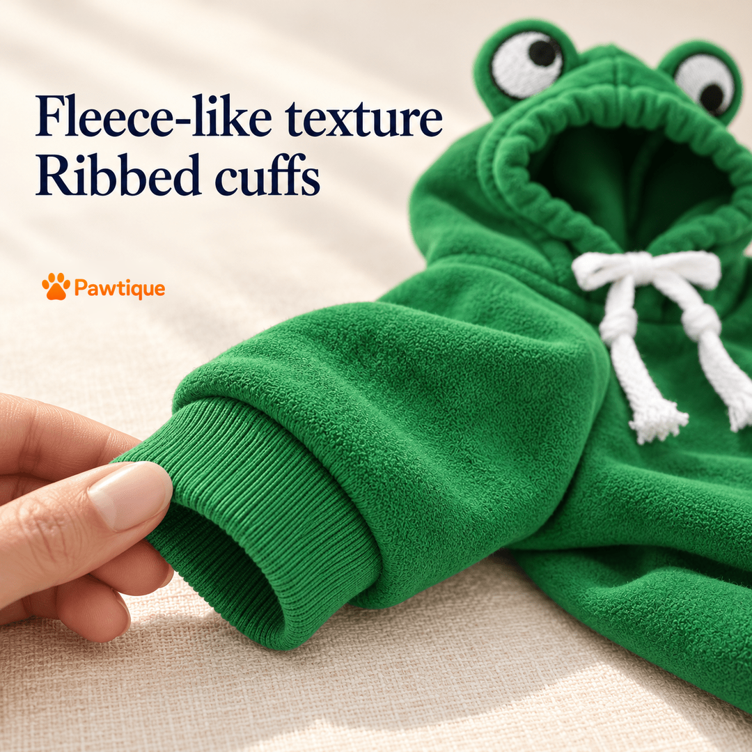 Close-up of FrogHop fleece-like texture and ribbed cuffs.