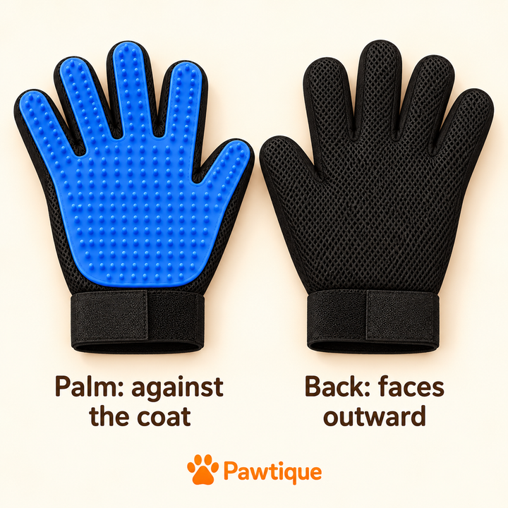 Blue palm contacts coat; black mesh back faces outward