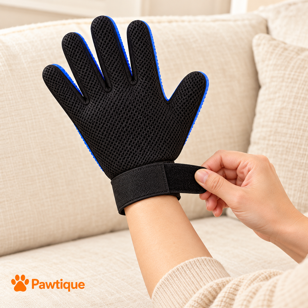 Adjusting the grooming glove wrist closure