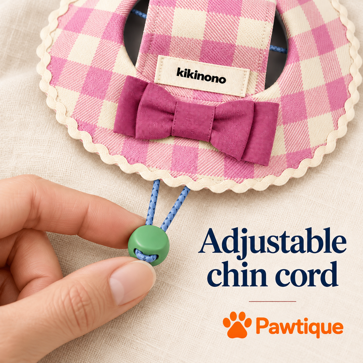 Blue adjustable chin cord and green slider close-up