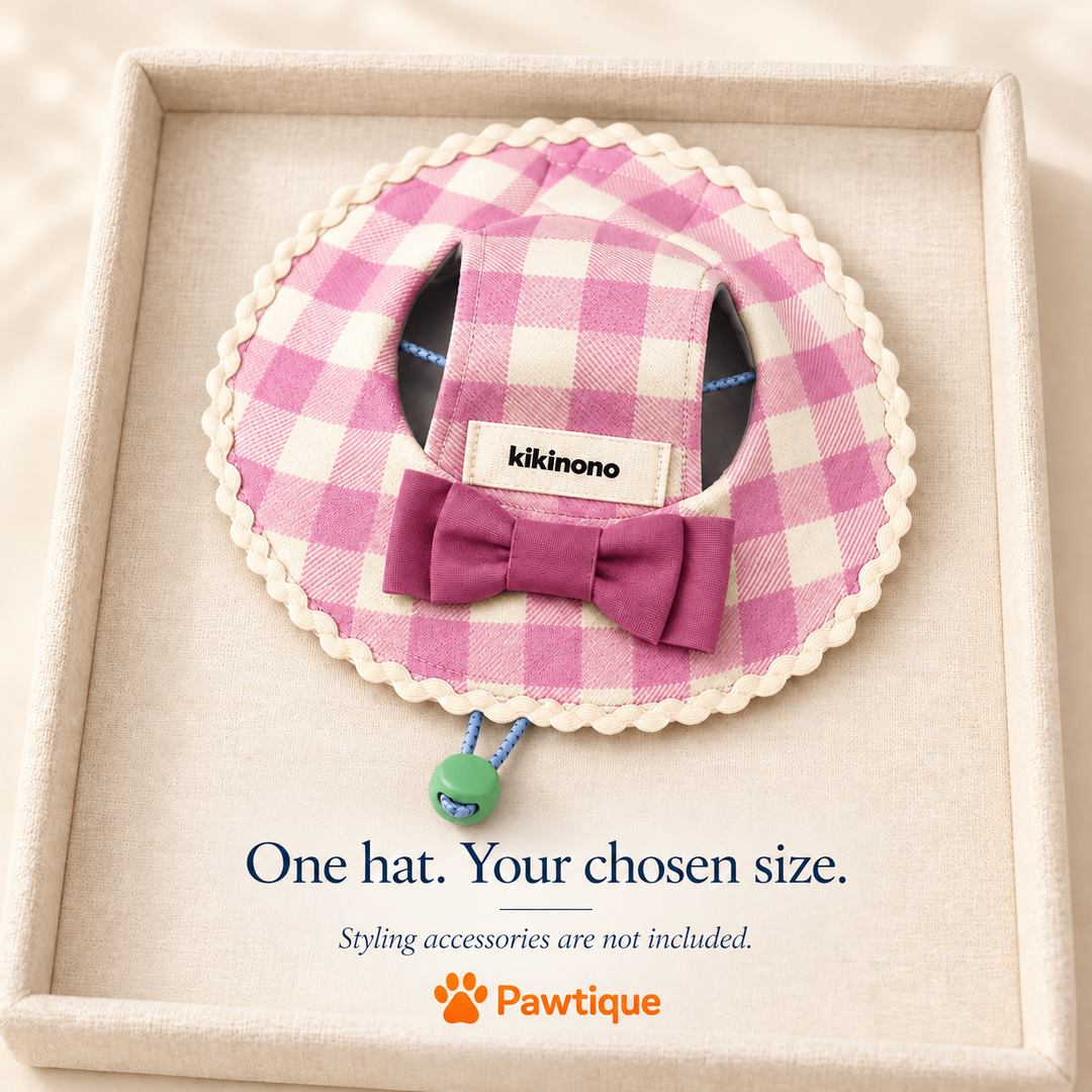 One gingham pet hat in the selected size; styling accessories are not included