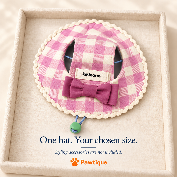 One gingham pet hat in the selected size; styling accessories are not included