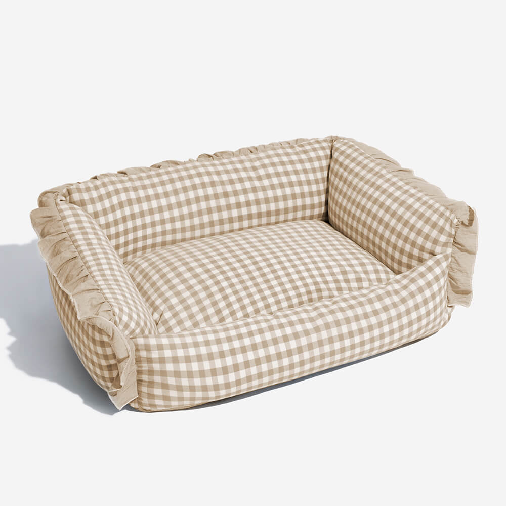 Pawtique Gingham Ruffle Bolster Pet Bed - Pawtique
