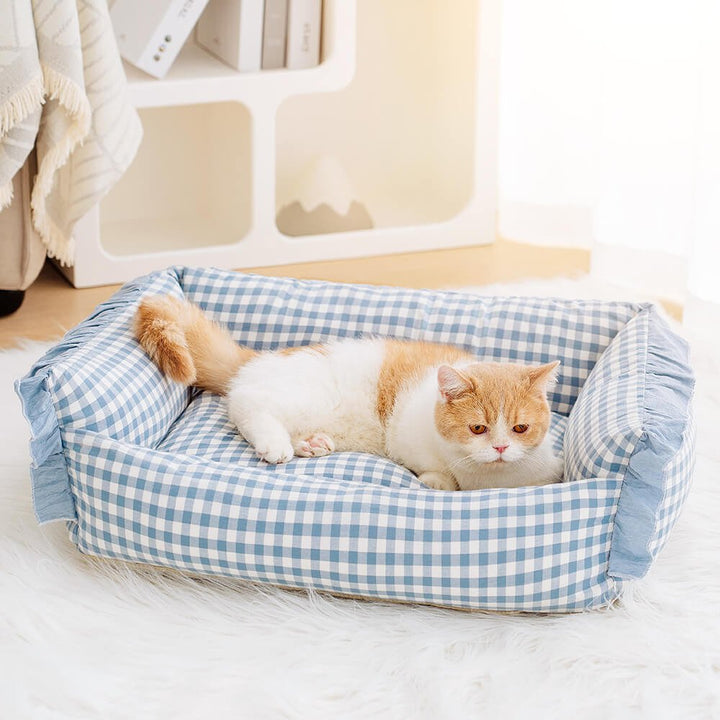 Pawtique Gingham Ruffle Bolster Pet Bed - Pawtique