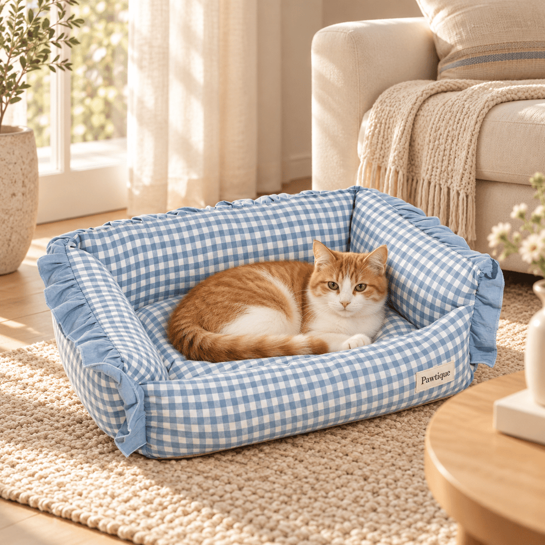 Pawtique Gingham Ruffle Bolster Pet Bed - Pawtique