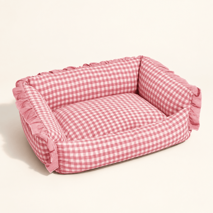 Pawtique Gingham Ruffle Bolster Pet Bed - Pawtique