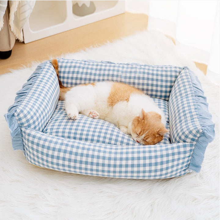 Pawtique Gingham Ruffle Bolster Pet Bed - Pawtique