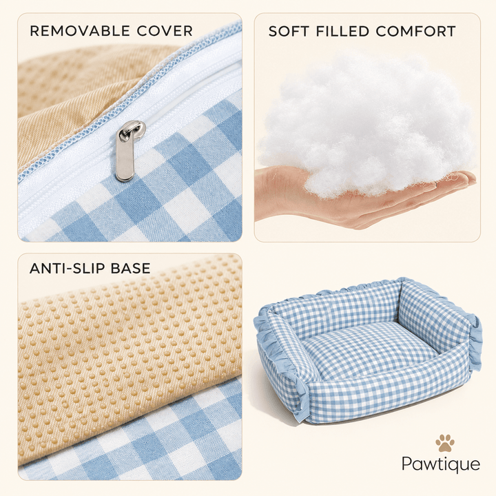 Pawtique Gingham Ruffle Bolster Pet Bed - Pawtique