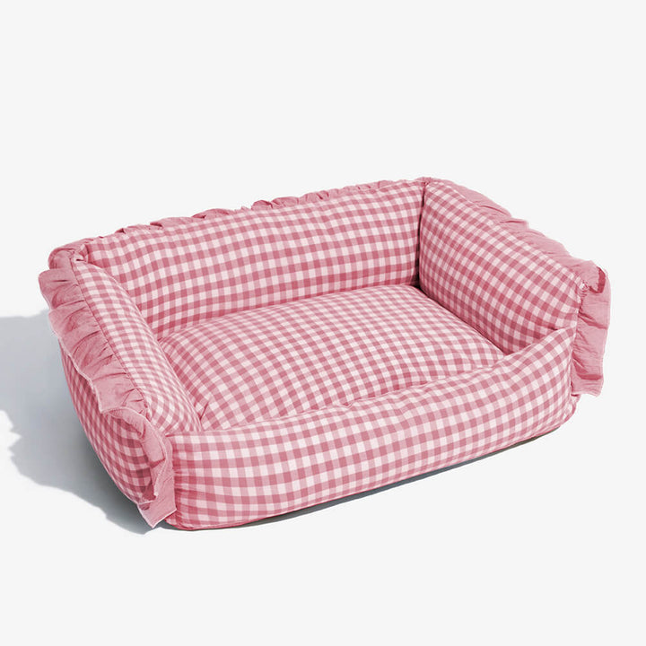 Pawtique Gingham Ruffle Bolster Pet Bed - Pawtique