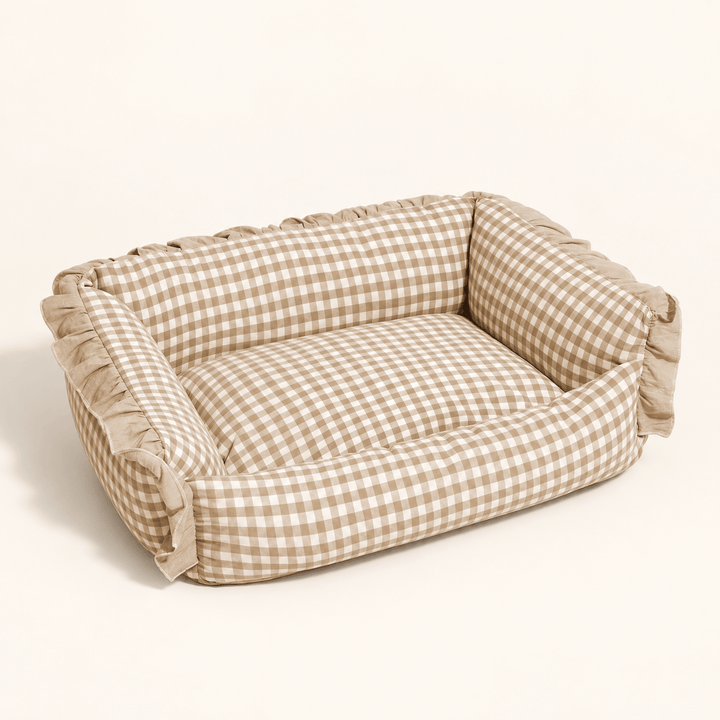 Pawtique Gingham Ruffle Bolster Pet Bed - Pawtique