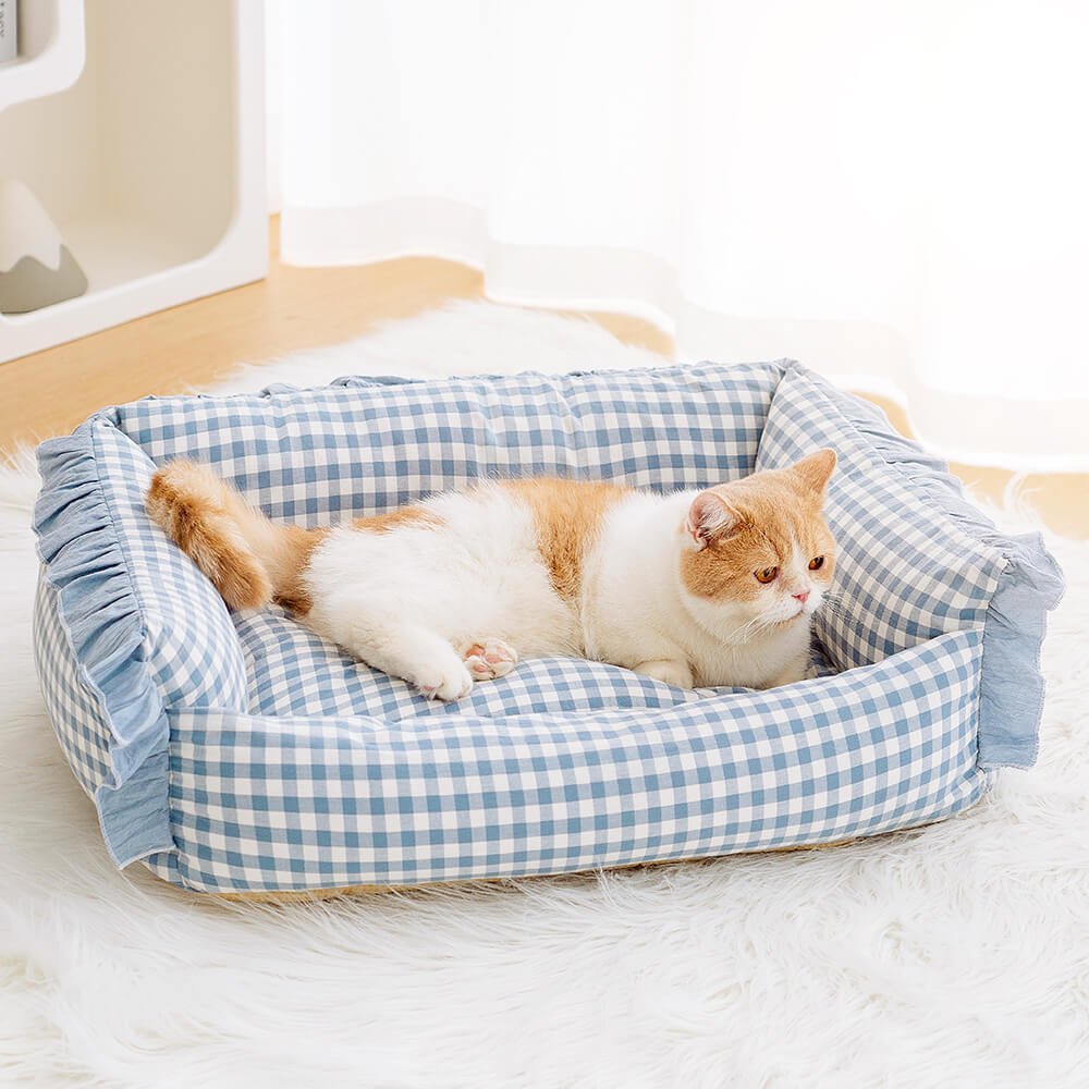 Pawtique Gingham Ruffle Bolster Pet Bed - Pawtique