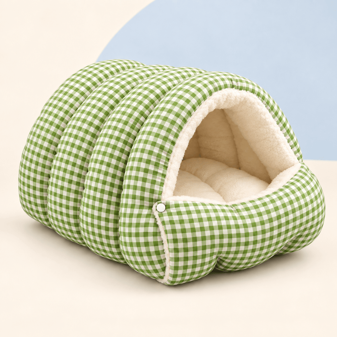 Pawtique GinghamHaven™ Semi-Enclosed Cave Pet Bed - Pawtique