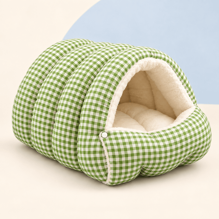 Pawtique GinghamHaven™ Semi-Enclosed Cave Pet Bed - Pawtique