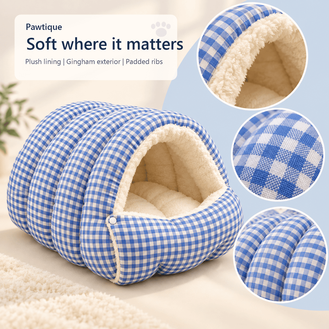 Pawtique GinghamHaven™ Semi-Enclosed Cave Pet Bed - Pawtique