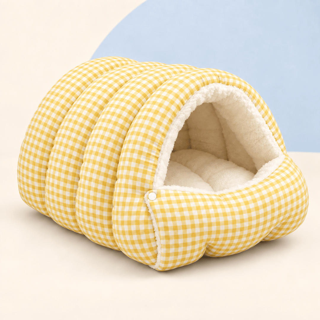 Pawtique GinghamHaven™ Semi-Enclosed Cave Pet Bed - Pawtique