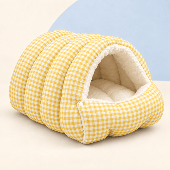 Pawtique GinghamHaven™ Semi-Enclosed Cave Pet Bed - Pawtique