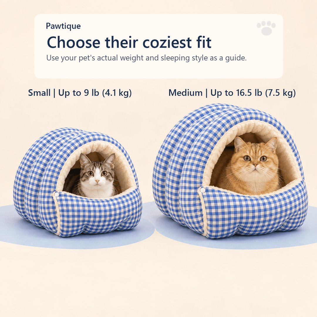 Pawtique GinghamHaven™ Semi-Enclosed Cave Pet Bed - Pawtique