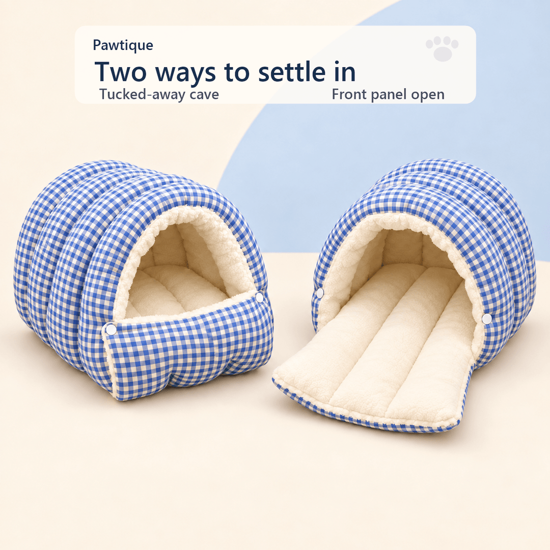 Pawtique GinghamHaven™ Semi-Enclosed Cave Pet Bed - Pawtique