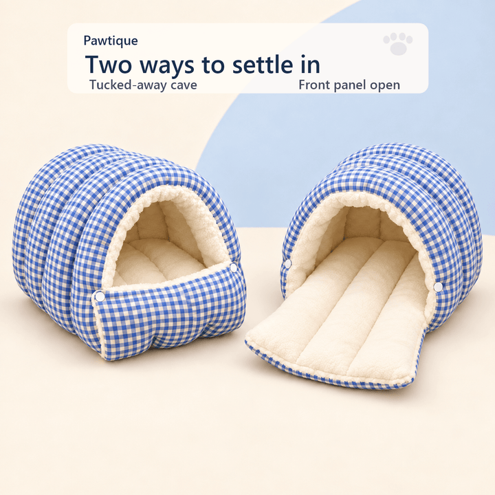 Pawtique GinghamHaven™ Semi-Enclosed Cave Pet Bed - Pawtique