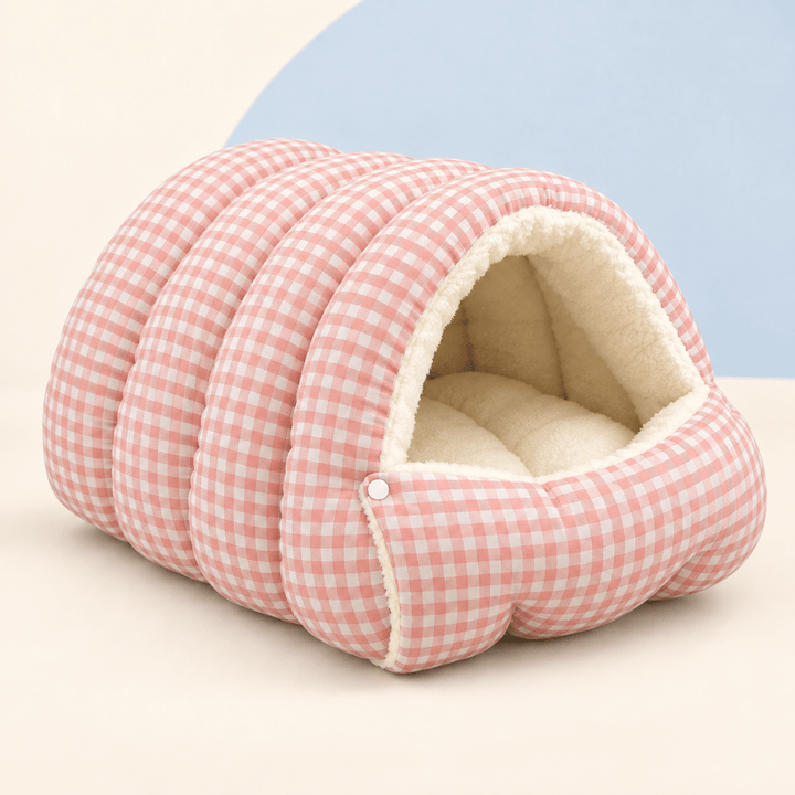 Pawtique GinghamHaven™ Semi-Enclosed Cave Pet Bed - Pawtique