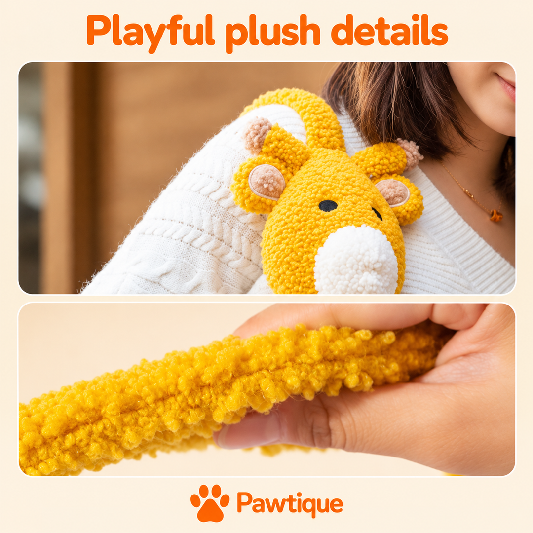 Giraffe strap ornament and plush texture detail
