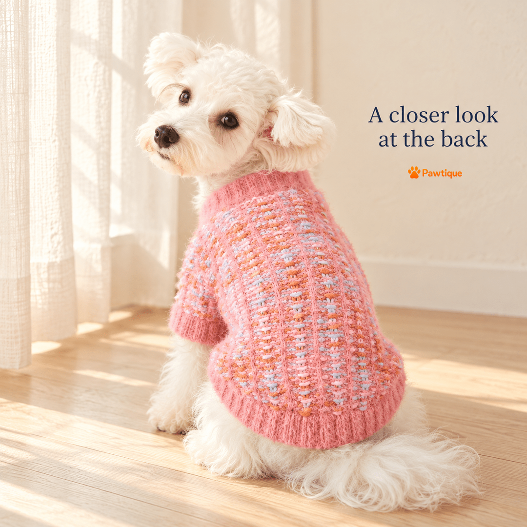 Pink cardigan curved back hem and knit detail