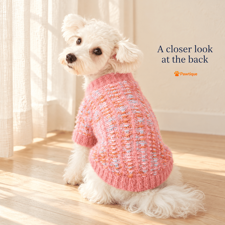 Pink cardigan curved back hem and knit detail