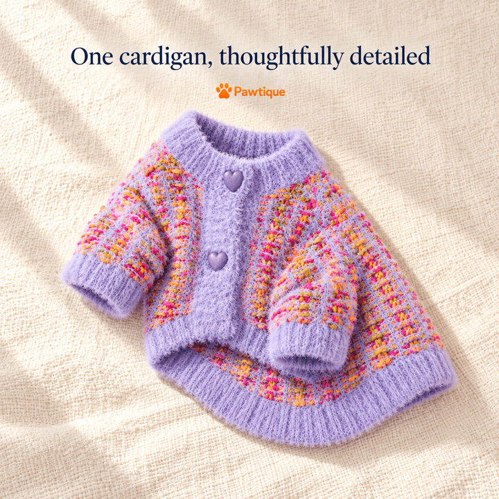 Purple Heartbutton cardigan with two heart buttons