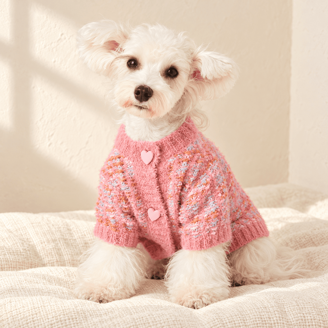 Pawtique Heartbutton Fuzzy Knit Dog Cardigan - Pawtique