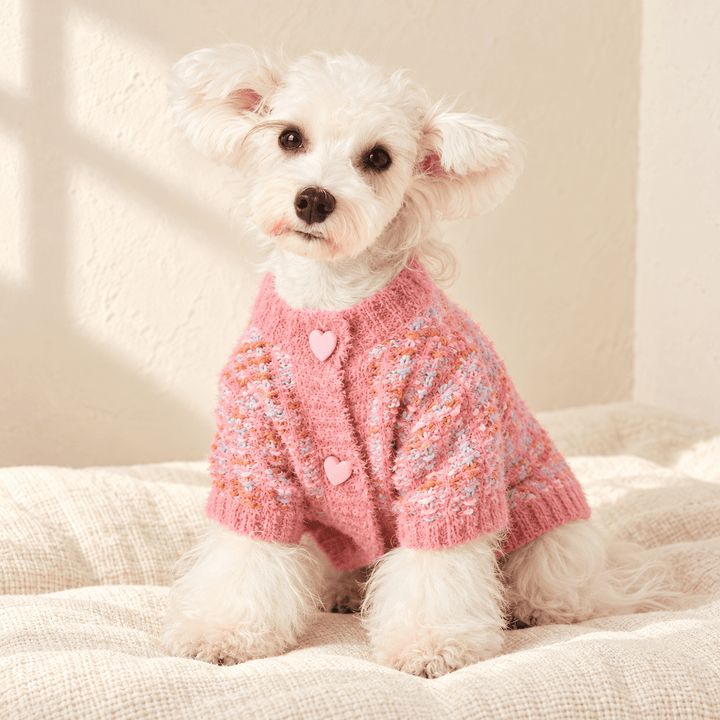 Pawtique Heartbutton Fuzzy Knit Dog Cardigan - Pawtique