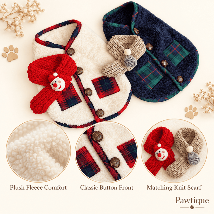 Pawtique HearthPlaid™ Fleece Dog Vest &amp; Scarf Set - Pawtique
