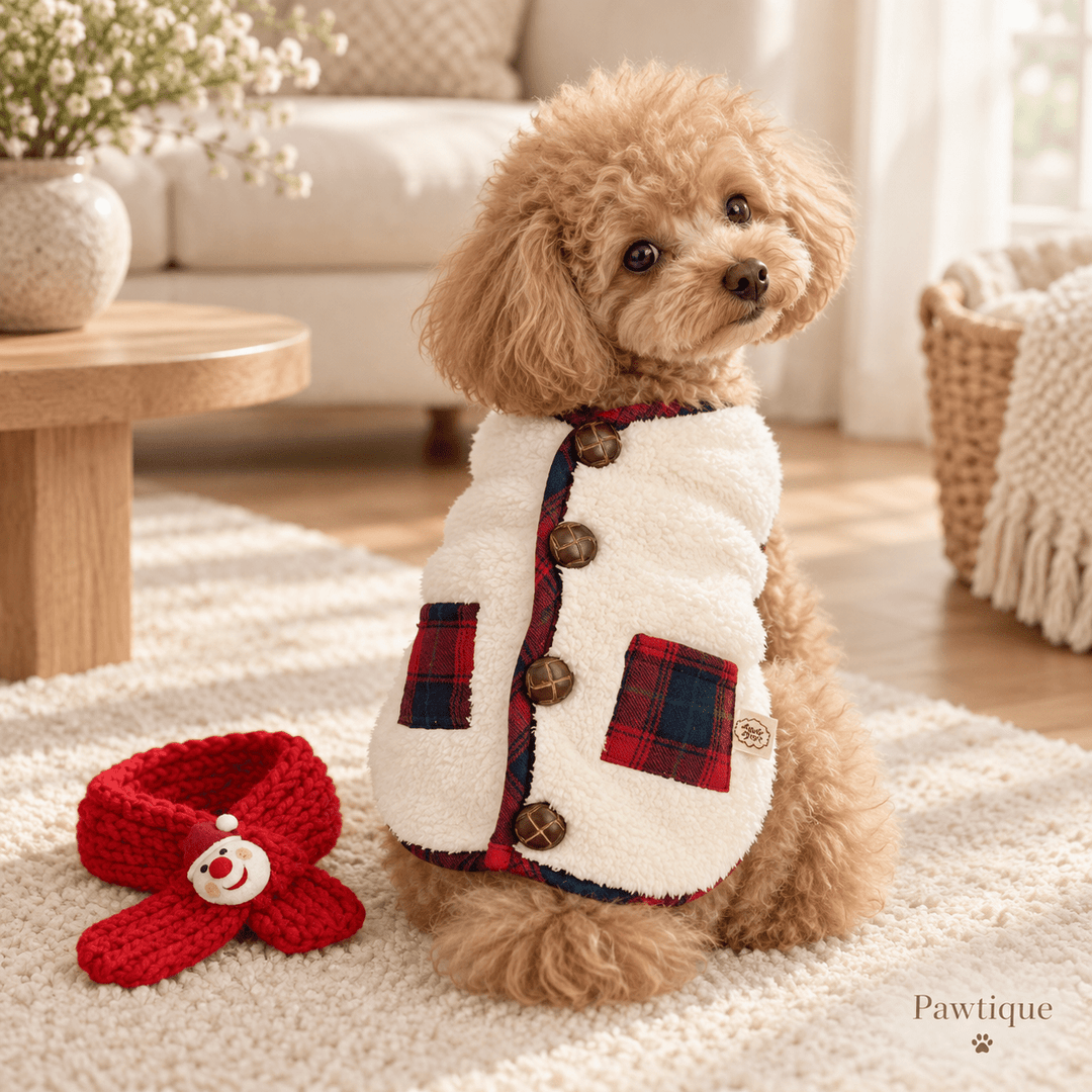 Pawtique HearthPlaid™ Fleece Dog Vest &amp; Scarf Set - Pawtique