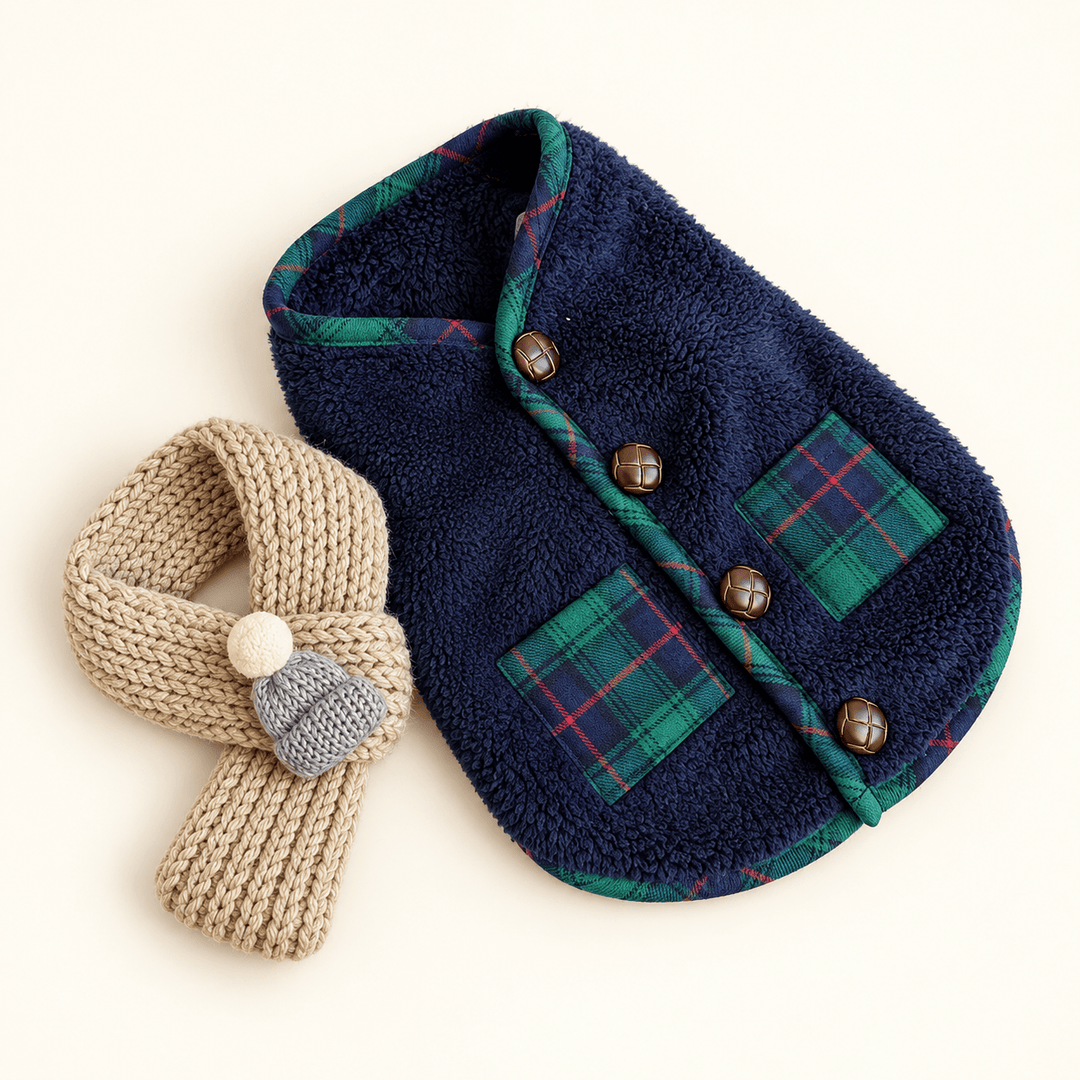 Pawtique HearthPlaid™ Fleece Dog Vest &amp; Scarf Set - Pawtique
