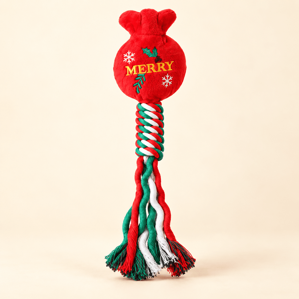 Pawtique Holiday Plush & Rope Squeaky Dog Toy - Pawtique