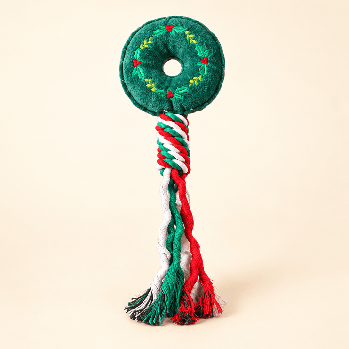 Pawtique Holiday Plush &amp; Rope Squeaky Dog Toy - Pawtique