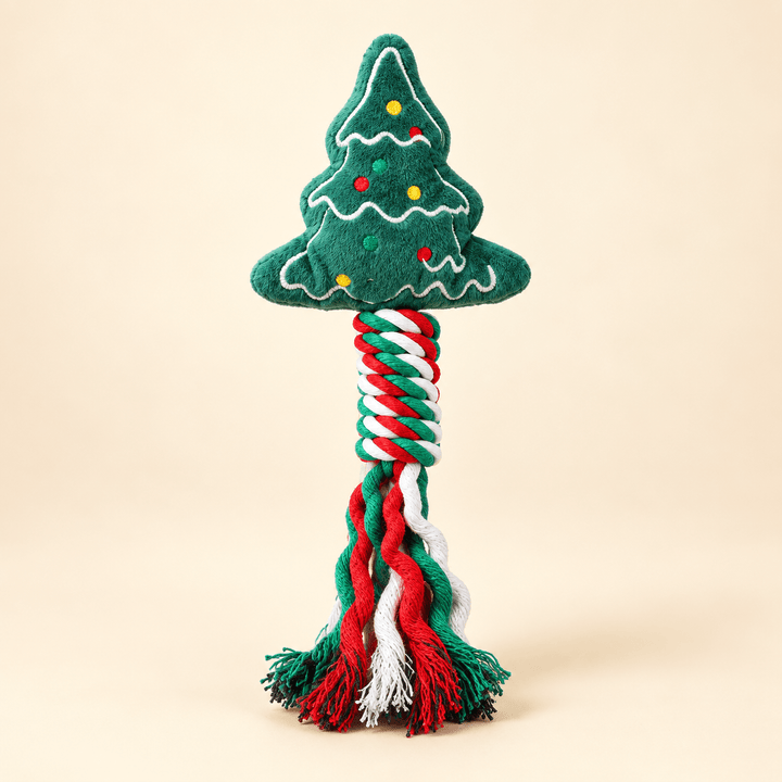 Pawtique Holiday Plush &amp; Rope Squeaky Dog Toy - Pawtique