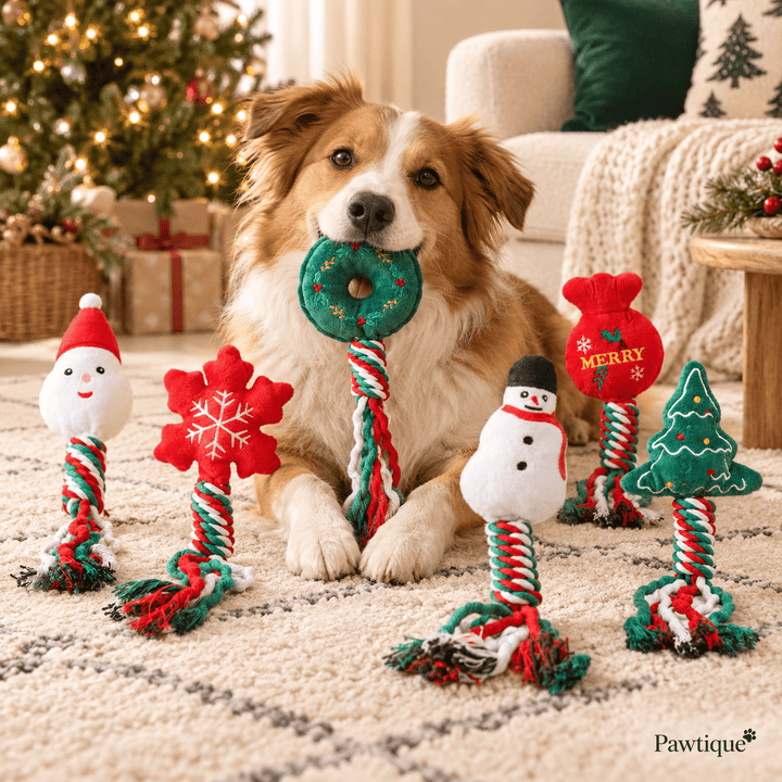 Pawtique Holiday Plush &amp; Rope Squeaky Dog Toy - Pawtique