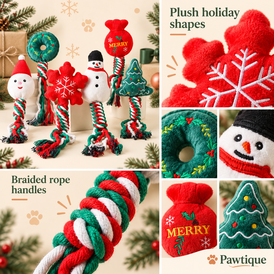 Pawtique Holiday Plush &amp; Rope Squeaky Dog Toy - Pawtique