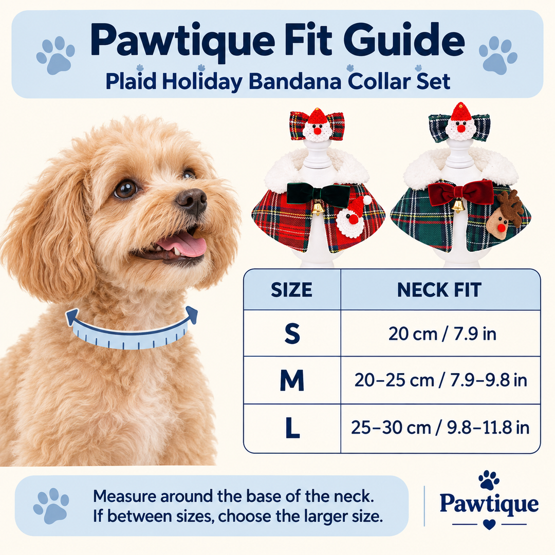 Pawtique HollyPlaid holiday bandana collar size guide S through L
