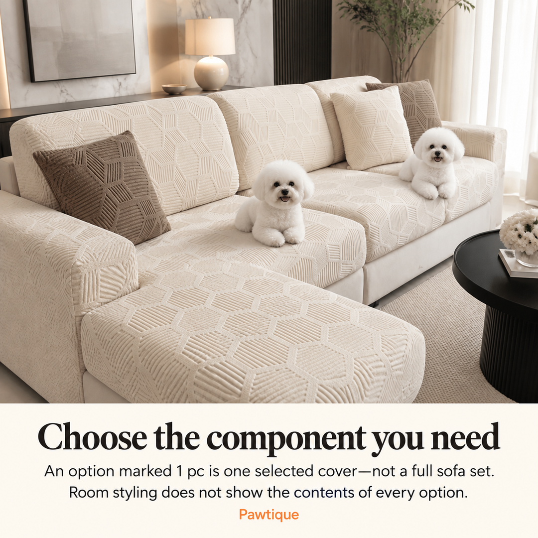 HoneyGuard sofa styling with a reminder that each 1 pc option includes one selected component cover, not a full sofa set.