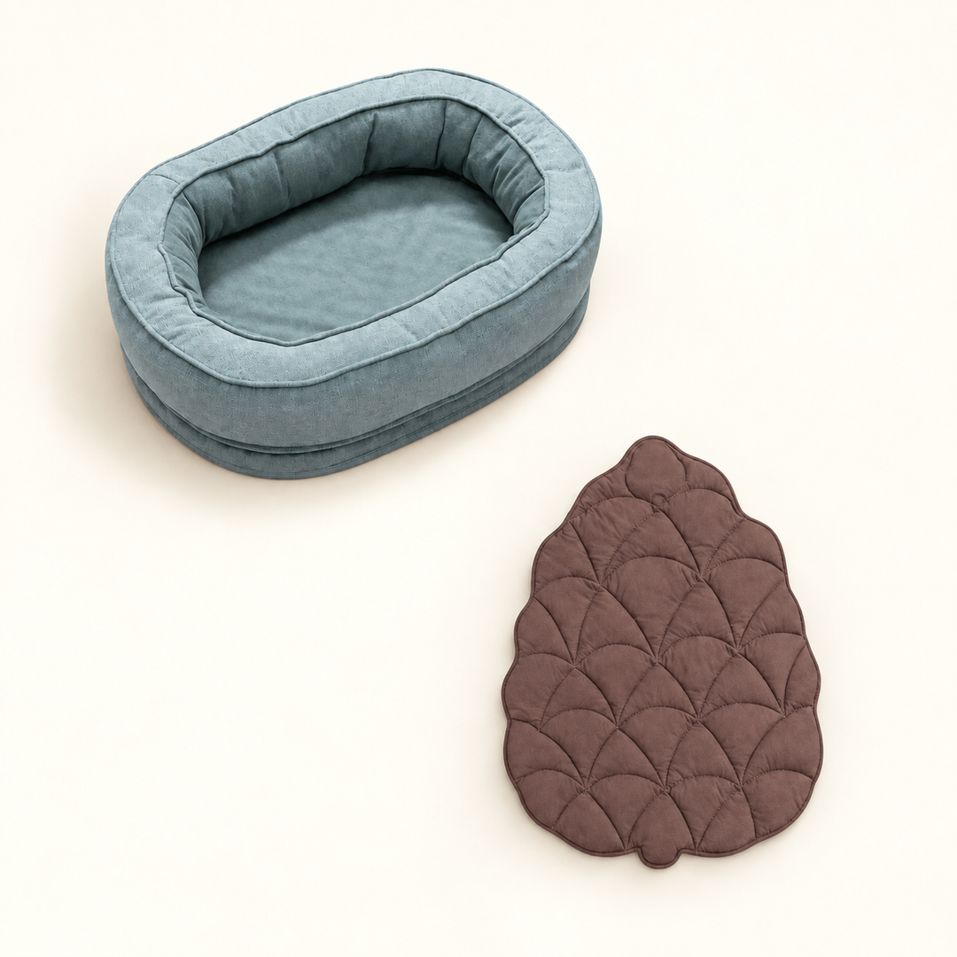 Pawtique LeafNest sage bed + pinecone brown blanket dog bed and leaf blanket set