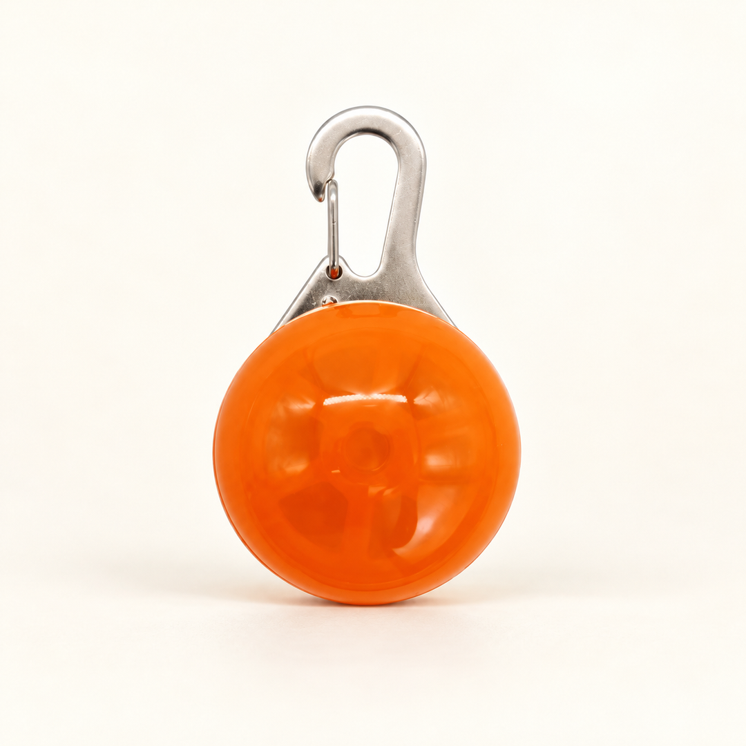 Orange clip-on LED collar pendant with silver hook