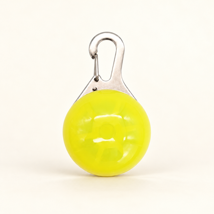 Yellow clip-on LED collar pendant with silver hook